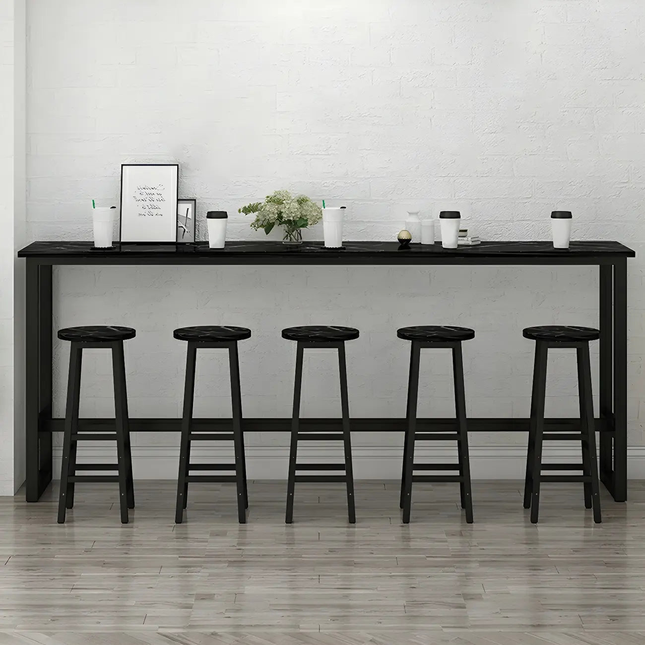Table de bar rectangulaire haute en bois et métal noir