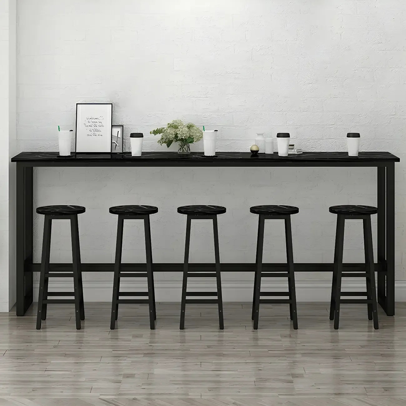 Table de bar rectangulaire haute en bois et métal noir