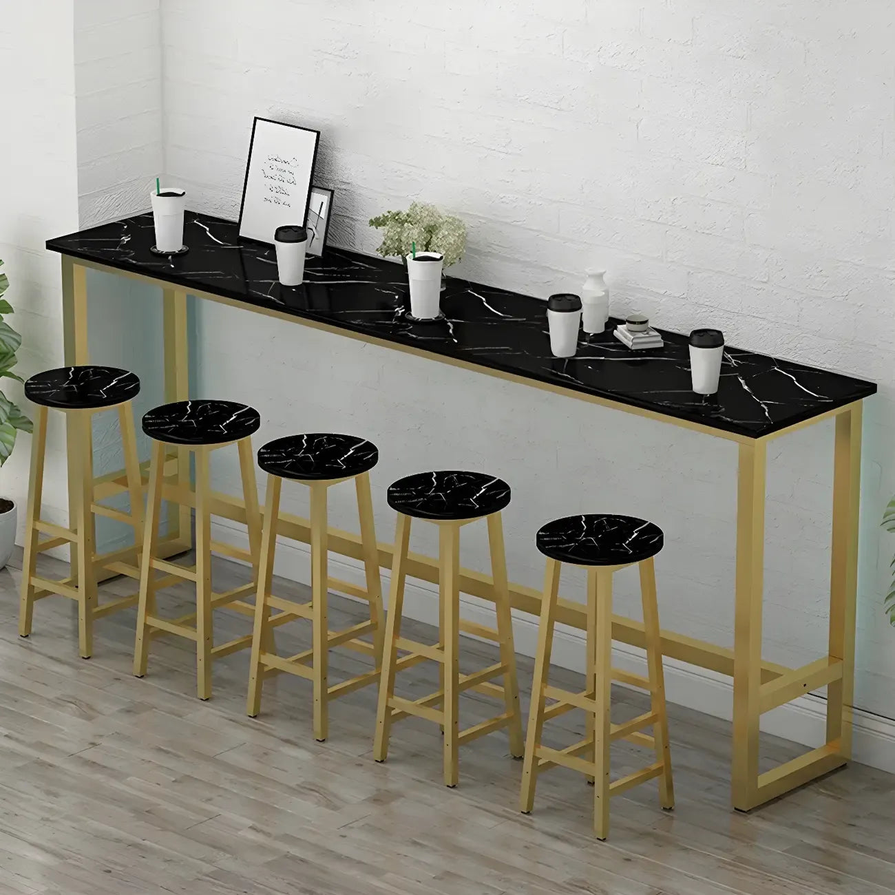 Table de bar rectangulaire haute en bois et métal noir