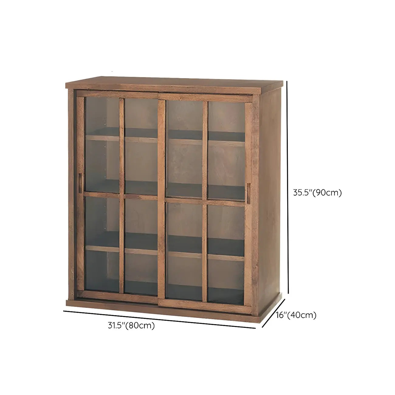 Vitrine en bois brun avec étagères réglables et portes vitrées