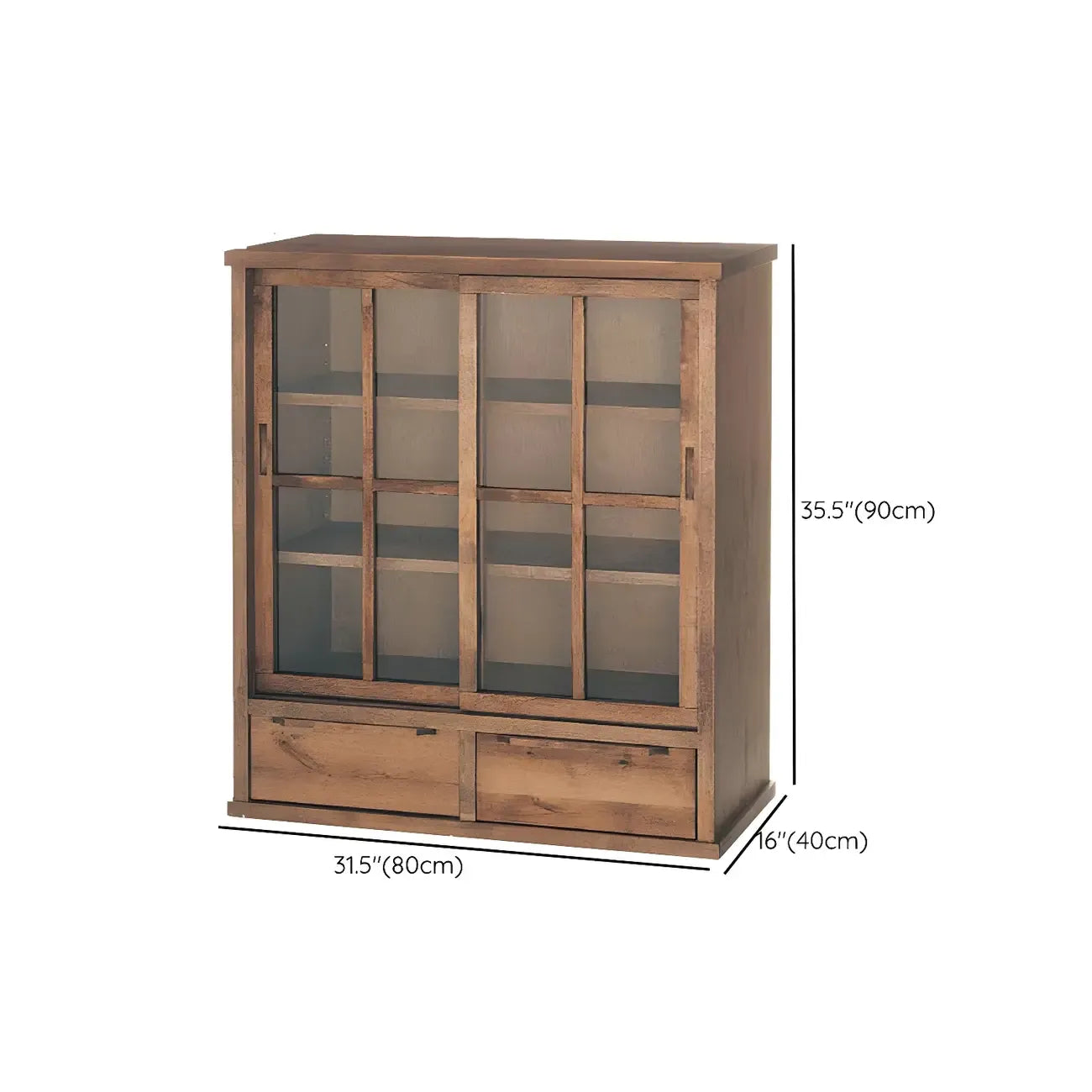 Vitrine en bois brun avec étagères réglables et portes vitrées