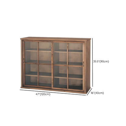 Vitrine en bois brun avec étagères réglables et portes vitrées