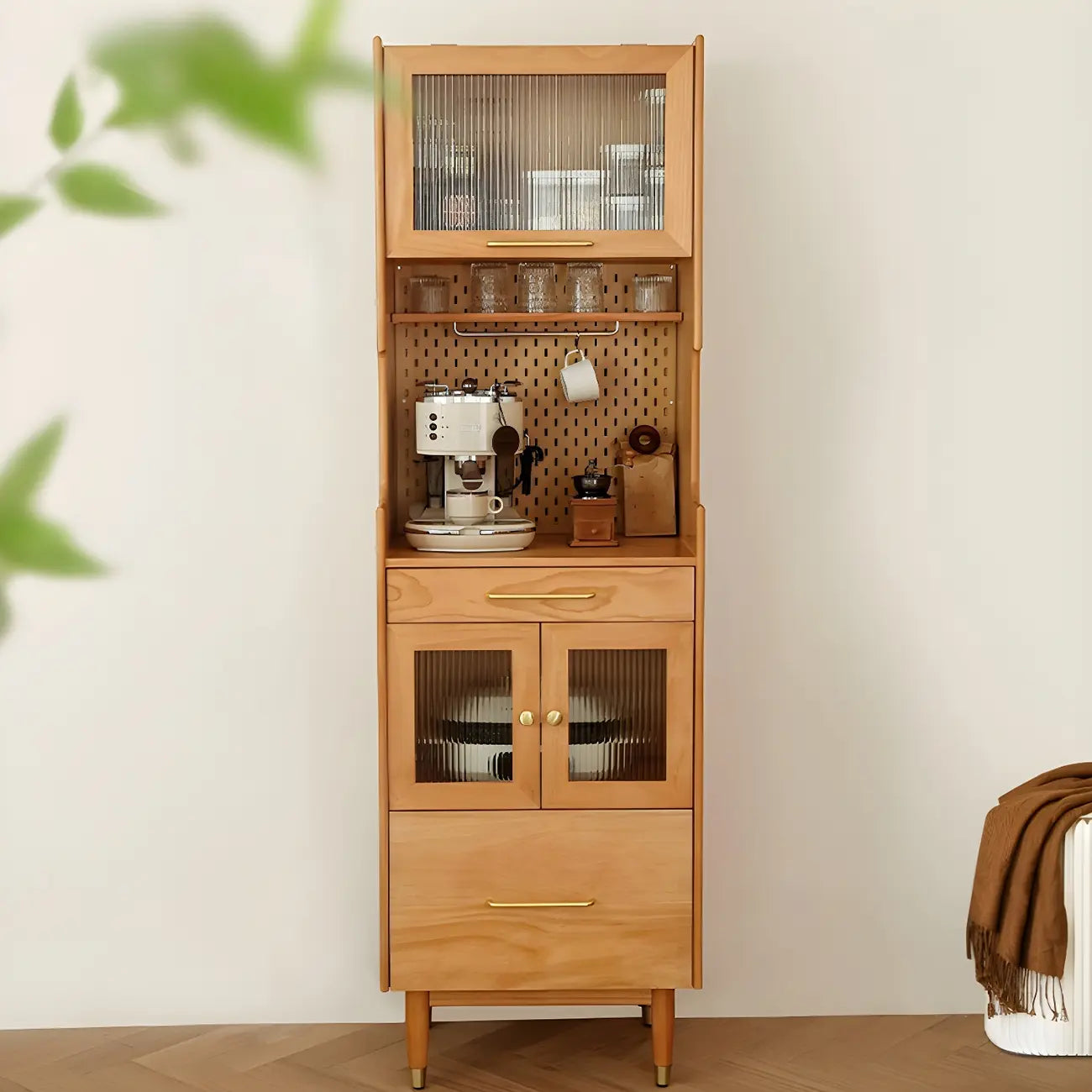 vaisselier de salle à manger avec portes vitrées en noyer réglables