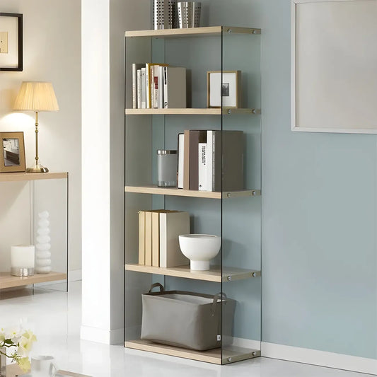 Étagère bibliothèque ouverte tendance en verre et bois