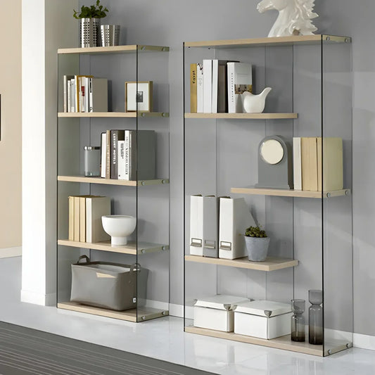 Étagère bibliothèque ouverte tendance en verre et bois