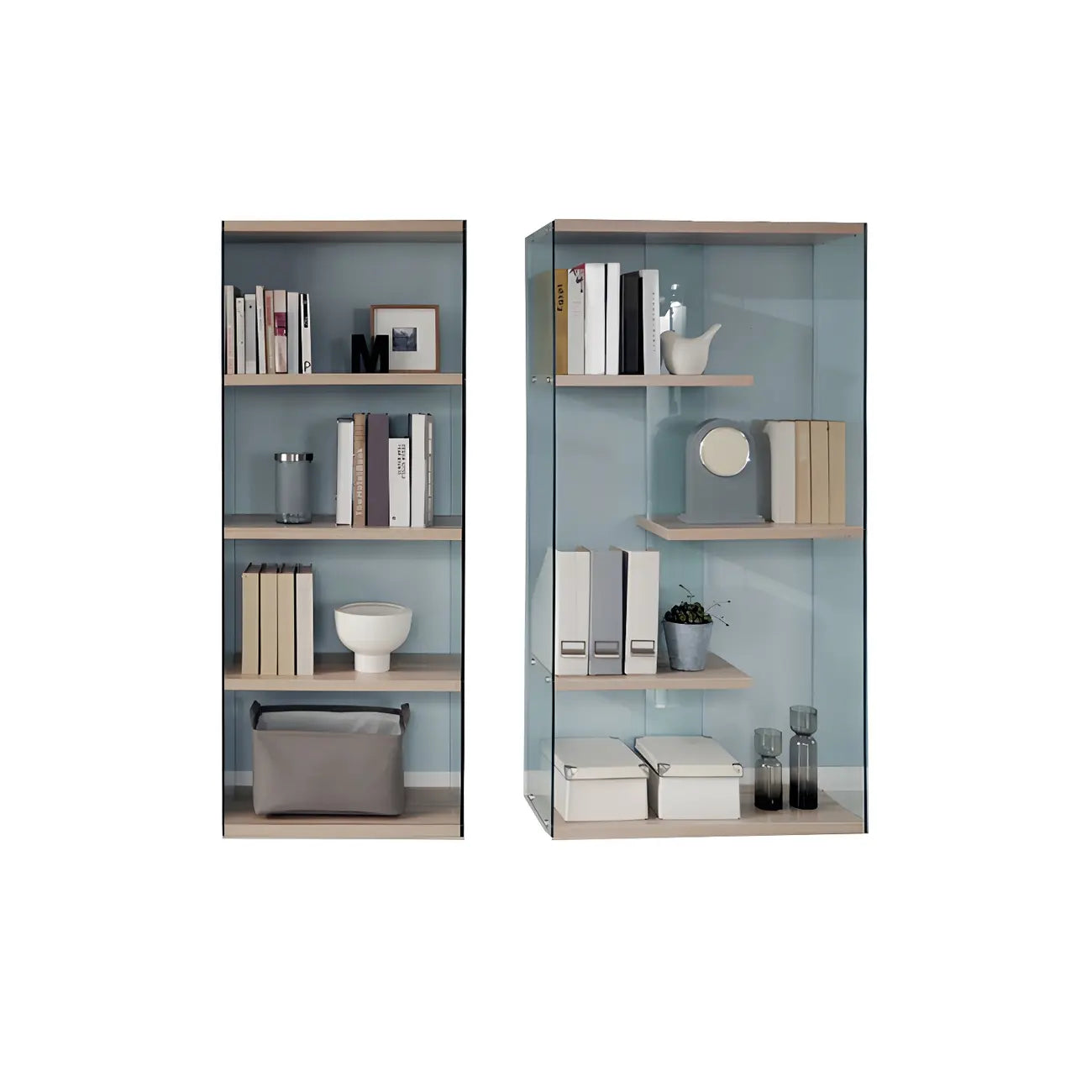 Étagère bibliothèque ouverte tendance en verre et bois