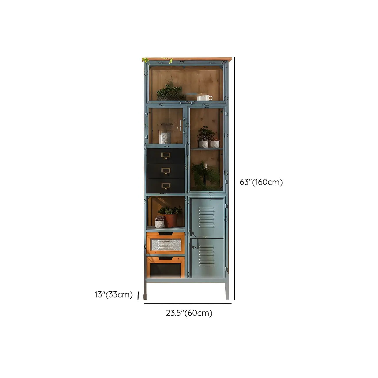 Vitrine moderne cintrée en bois et porte vitrée