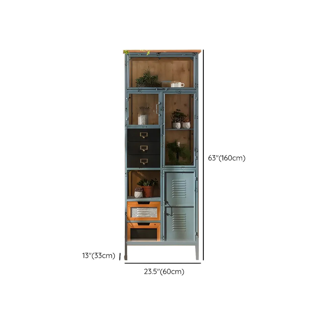 Vitrine moderne cintrée en bois et porte vitrée