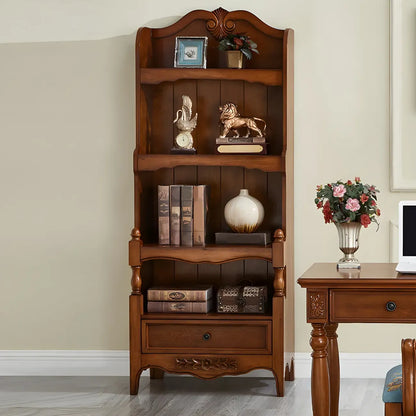 Bibliothèque traditionnelle en bois marron à 3 étagères avec tiroir
