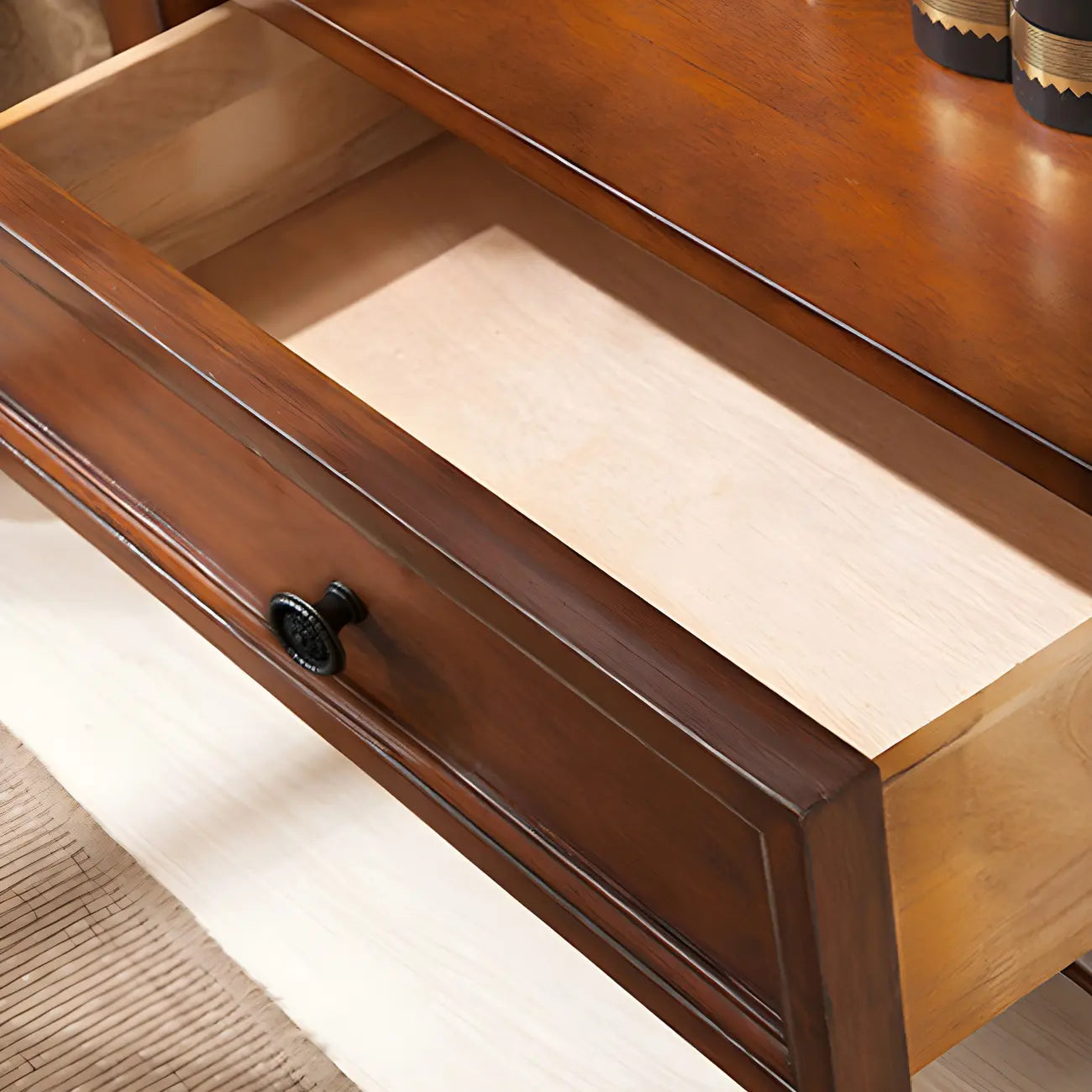 Bibliothèque traditionnelle en bois marron à 3 étagères avec tiroir