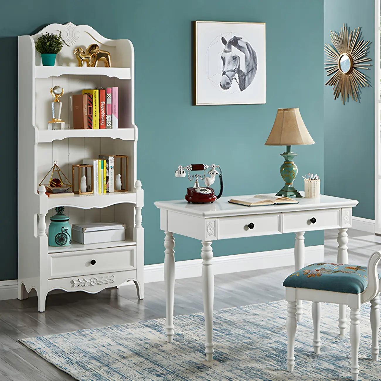 Bibliothèque traditionnelle en bois marron à 3 étagères avec tiroir