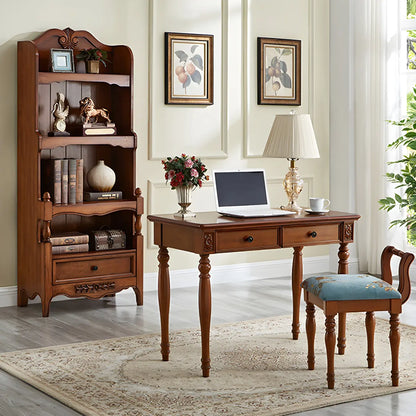 Bibliothèque traditionnelle en bois marron à 3 étagères avec tiroir