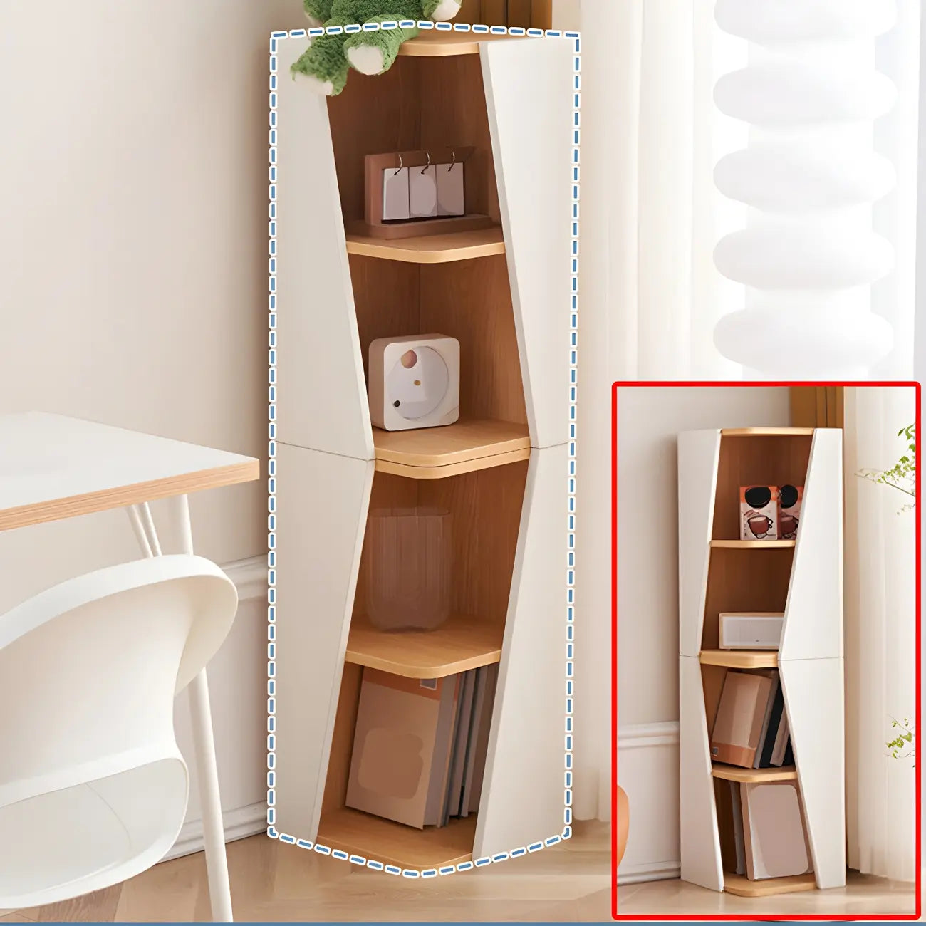 Bibliothèque d'angle artistique moderne en bois blanc