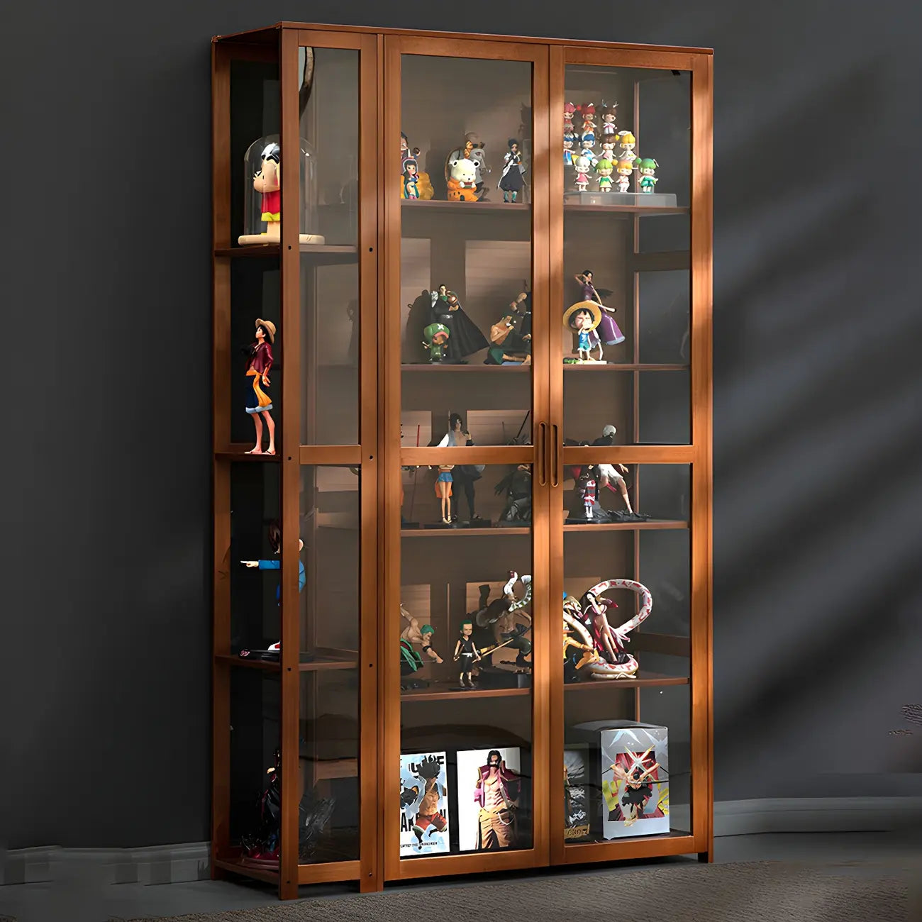 Vitrine ouverte en verre et bambou beige à 7 étagères