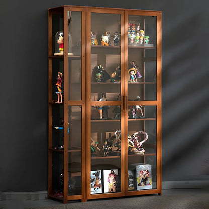 Vitrine ouverte en verre et bambou beige à 7 étagères