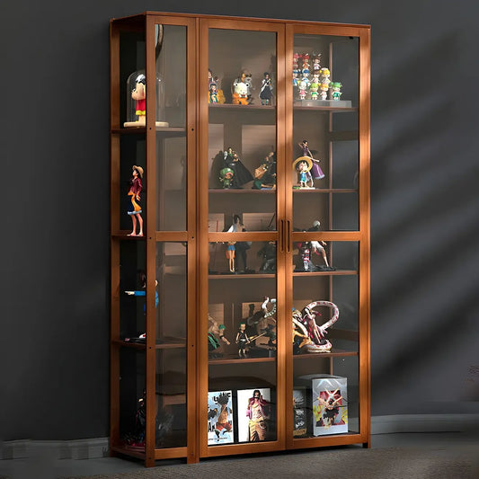 Vitrine ouverte en verre et bambou beige à 7 étagères