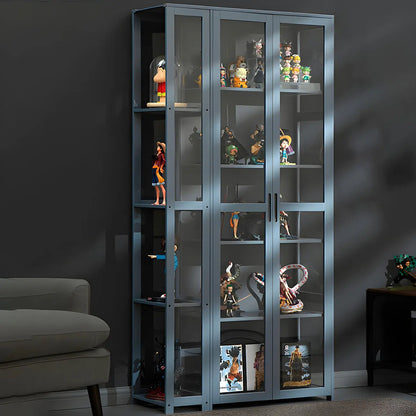 Vitrine ouverte en verre et bambou beige à 7 étagères