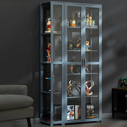 Vitrine ouverte en verre et bambou beige à 7 étagères