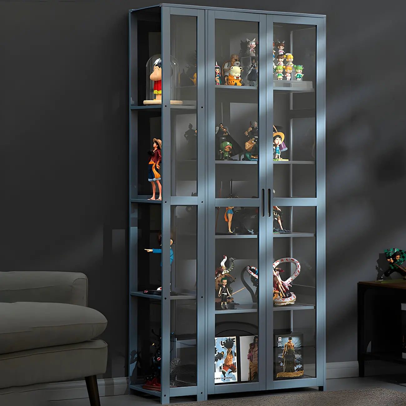 Vitrine ouverte en verre et bambou beige à 7 étagères