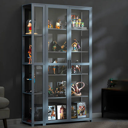 Vitrine ouverte en verre et bambou beige à 7 étagères