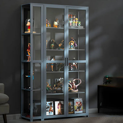 Vitrine ouverte en verre et bambou beige à 7 étagères