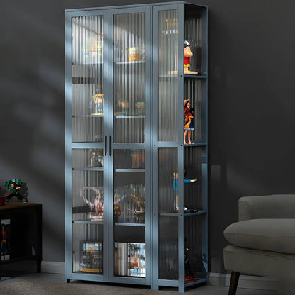 Vitrine ouverte en verre et bambou beige à 7 étagères