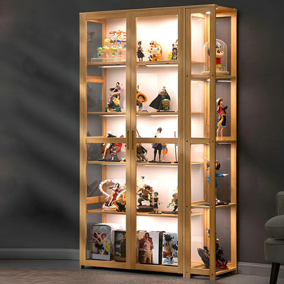 Vitrine ouverte en verre et bambou beige à 7 étagères