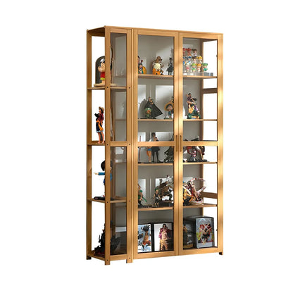 Vitrine ouverte en verre et bambou beige à 7 étagères