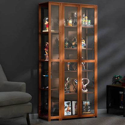 Vitrine ouverte en verre et bambou beige à 7 étagères