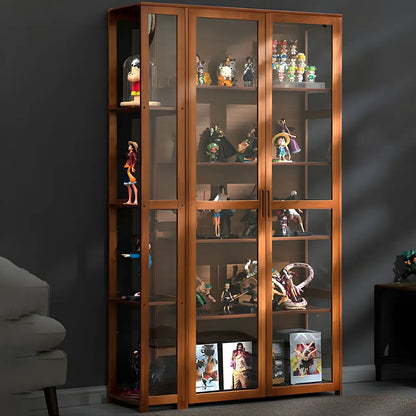 Vitrine ouverte en verre et bambou beige à 7 étagères