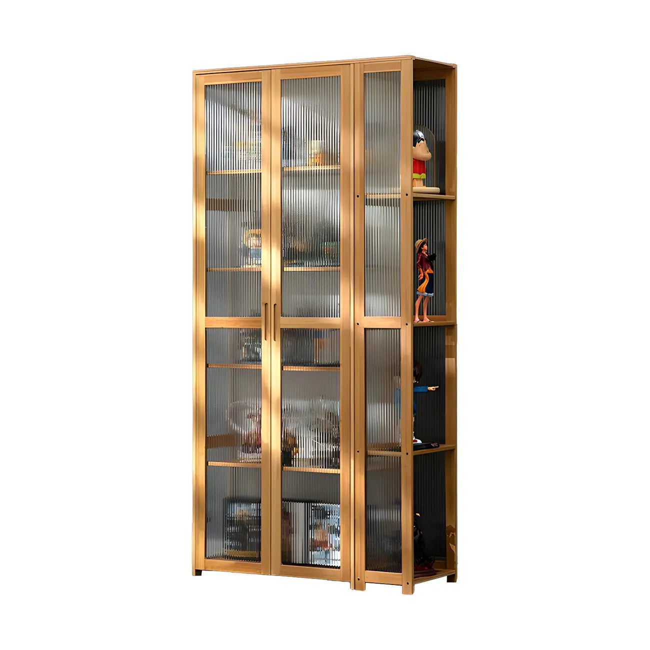 Vitrine ouverte en verre et bambou beige à 7 étagères