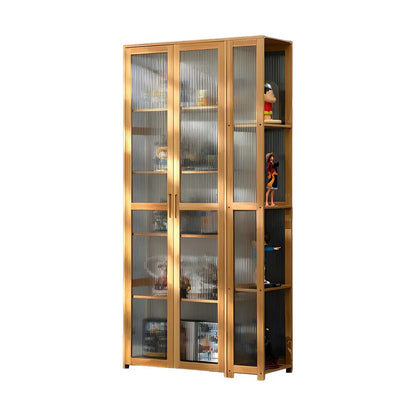 Vitrine ouverte en verre et bambou beige à 7 étagères