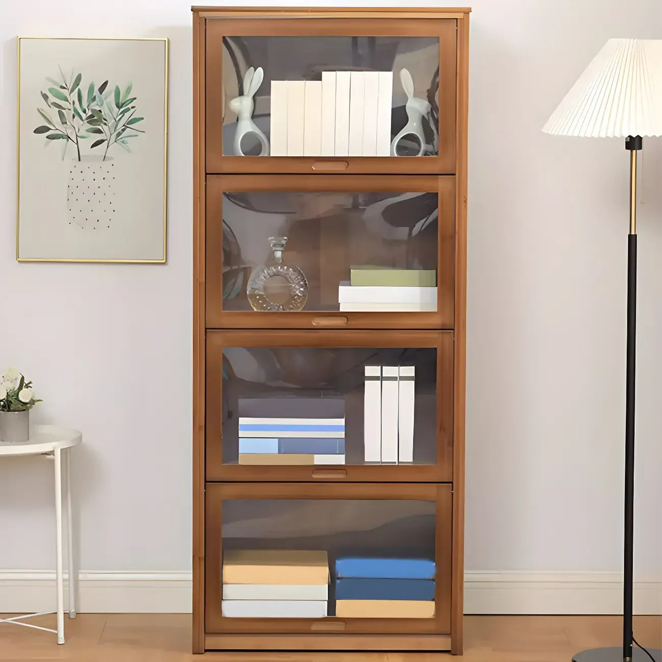 Vitrine réglable en bambou brun avec porte en verre