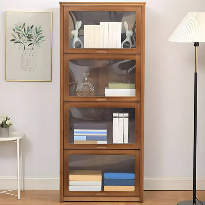 Vitrine réglable en bambou brun avec porte en verre