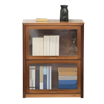 Vitrine réglable en bambou brun avec porte en verre