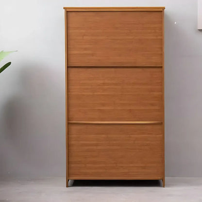 Vitrine réglable en bambou brun avec porte en verre