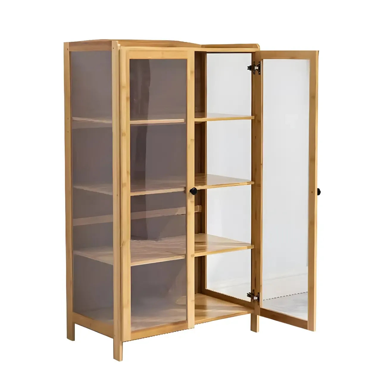 Vitrine réglable en bambou brun avec porte en verre
