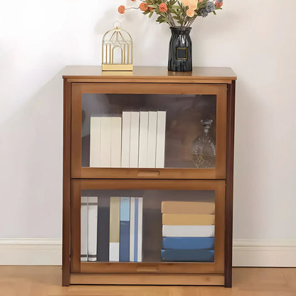 Vitrine réglable en bambou brun avec porte en verre