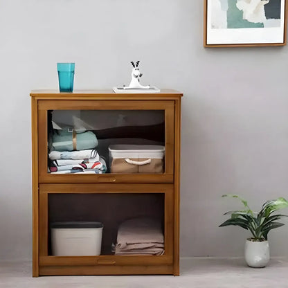 Vitrine réglable en bambou brun avec porte en verre