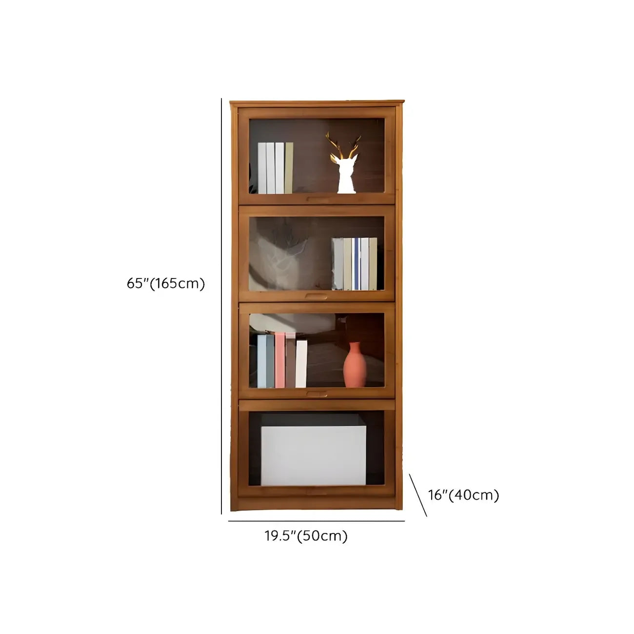 Vitrine réglable en bambou brun avec porte en verre