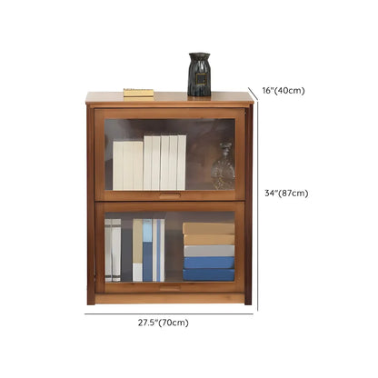 Vitrine réglable en bambou brun avec porte en verre