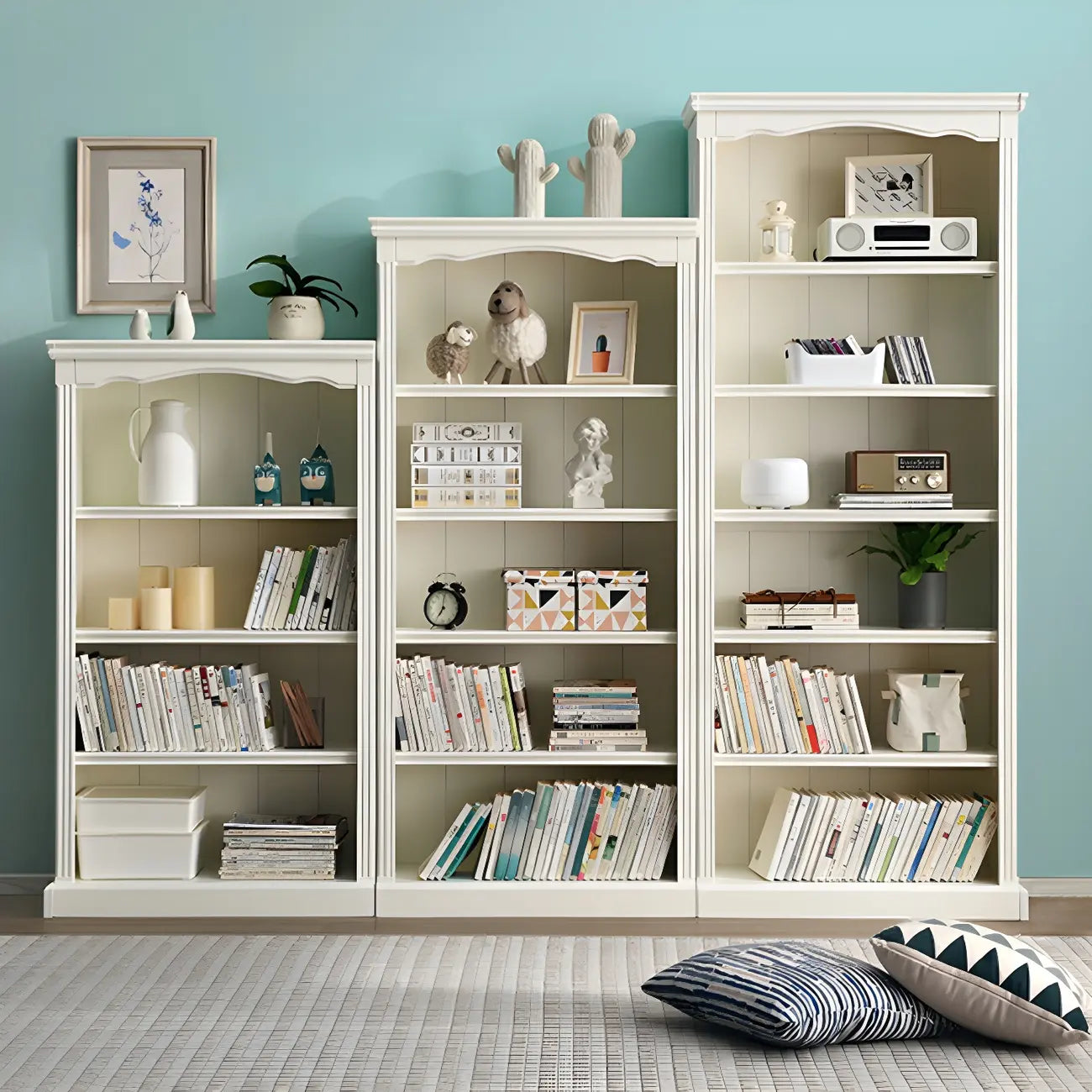 Bibliothèque rectangulaire classique et simple en bois blanc