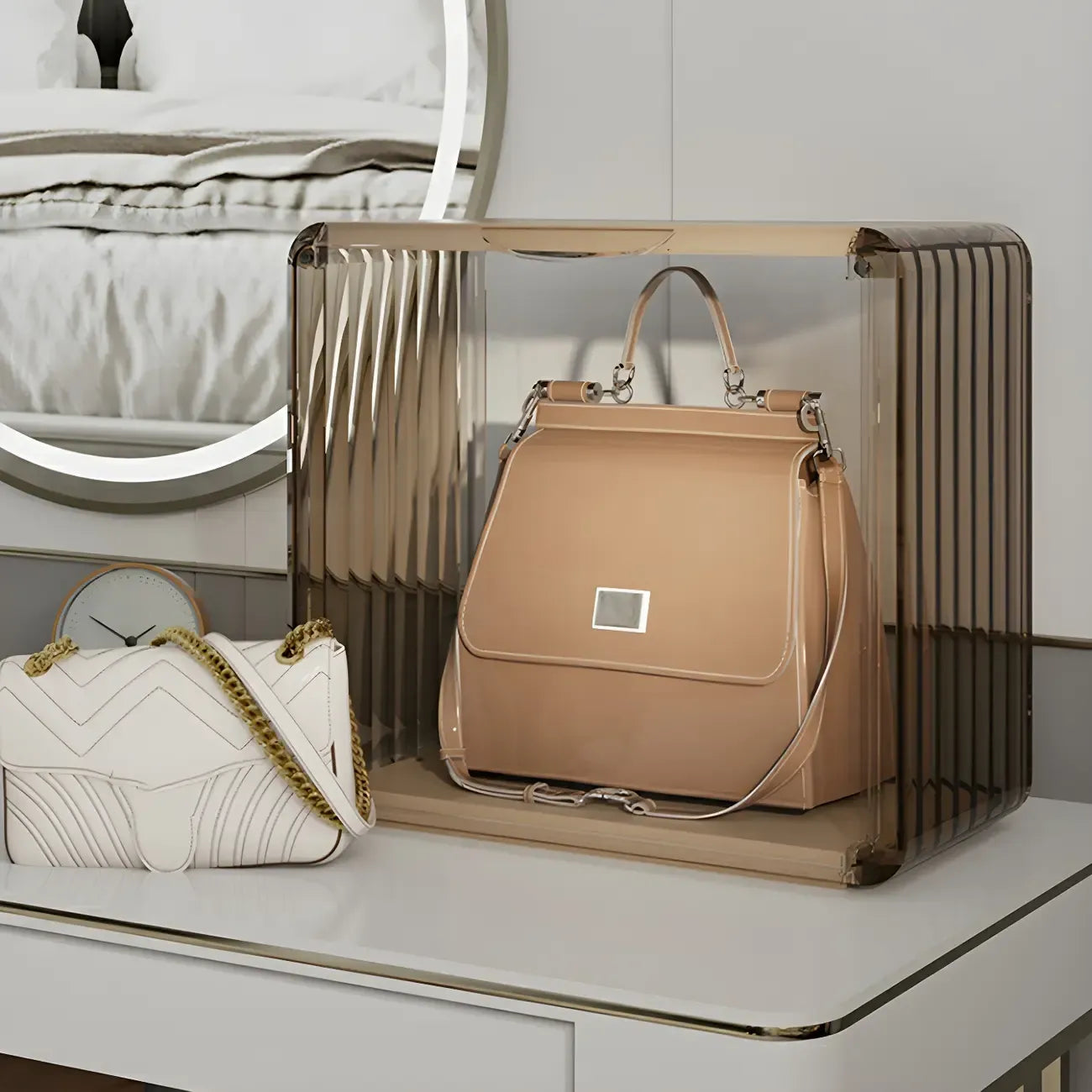 Vitrine empilable en acrylique transparent pour salon