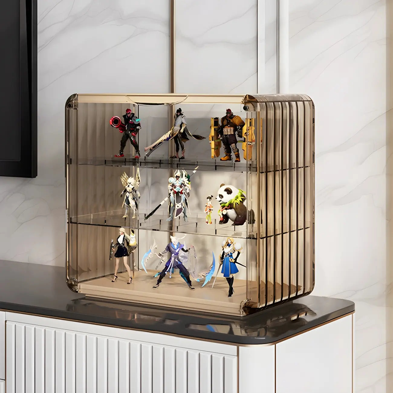 Vitrine empilable en acrylique transparent pour salon