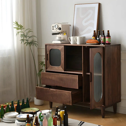 vaisselier réglable à tiroirs inférieurs en noyer