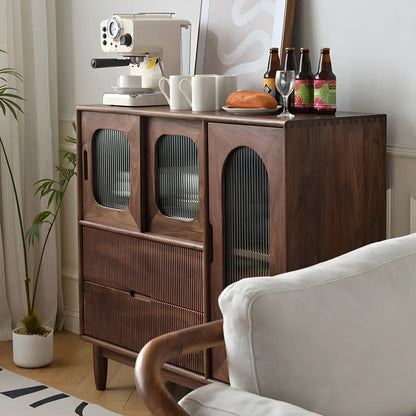 vaisselier réglable à tiroirs inférieurs en noyer