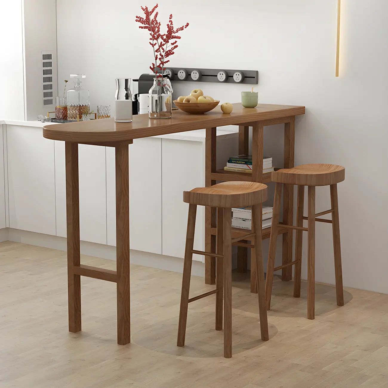 Tables de bar modernes en bois brun avec rangements pour salle à manger