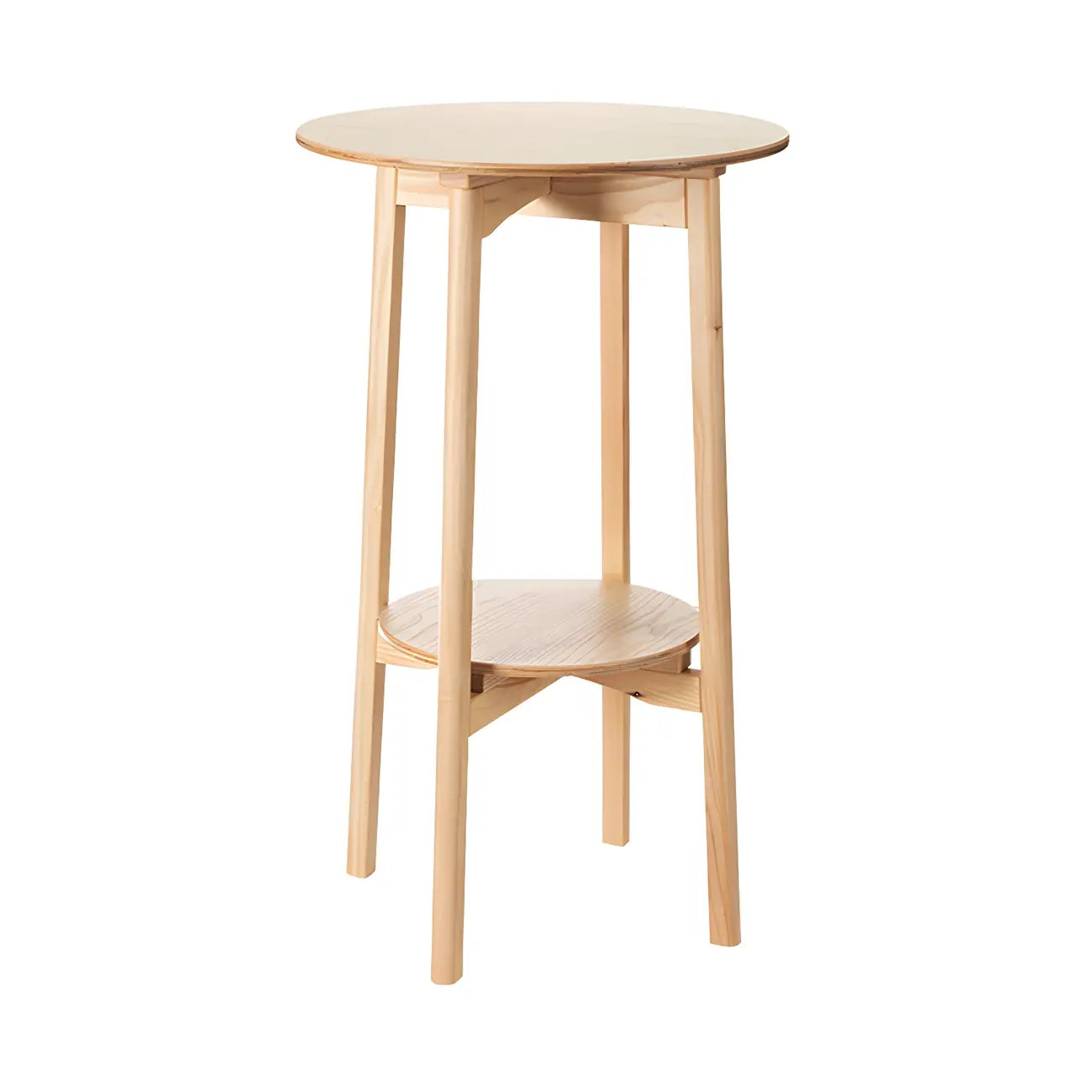 Tables de bar rondes scandinaves en frêne naturel avec étagère