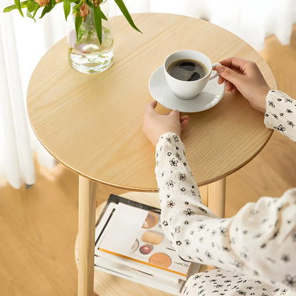 Tables de bar rondes scandinaves en frêne naturel avec étagère