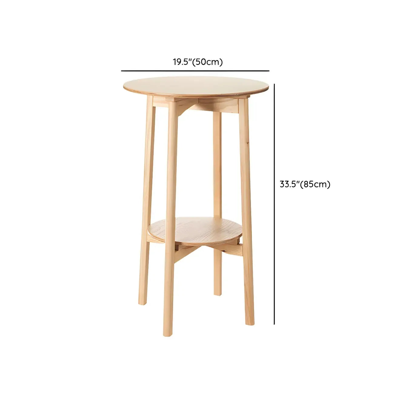 Tables de bar rondes scandinaves en frêne naturel avec étagère